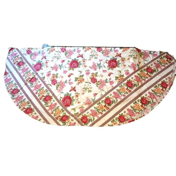 April Cornell Floral Cotton Oval Tablecloth Peony Butterflies Pink AS IS 78x78 - Picture 1 of 9
